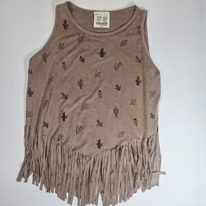 French Pastry Womens Top Large Tan Cactus Desert Graphic Southwestern Print Boho